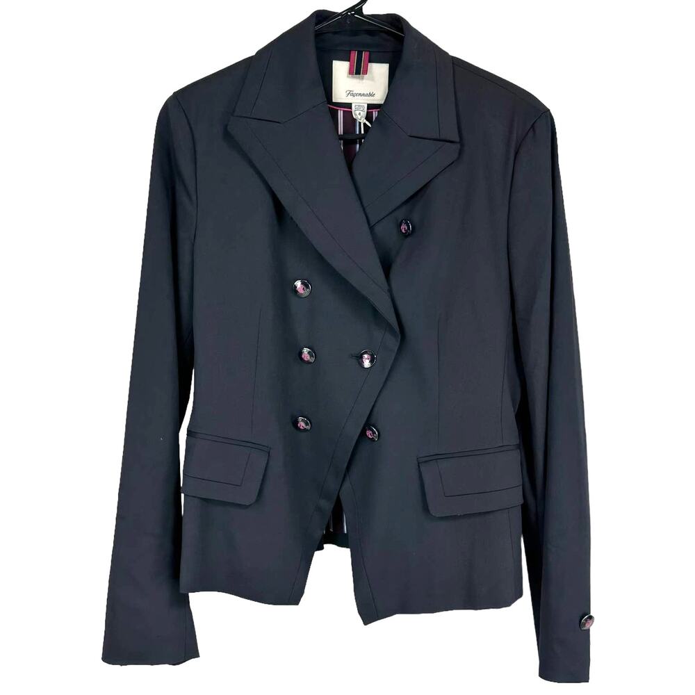 Faconnable NWT Double Breasted Asymmetric Slant Wool Blend Blazer Size 4 Lined